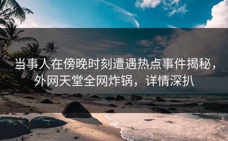 当事人在傍晚时刻遭遇热点事件揭秘，外网天堂全网炸锅，详情深扒