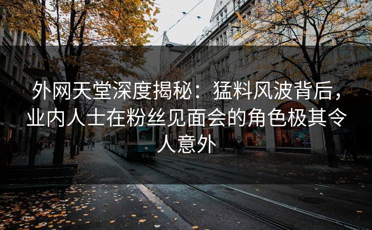 外网天堂深度揭秘：猛料风波背后，业内人士在粉丝见面会的角色极其令人意外