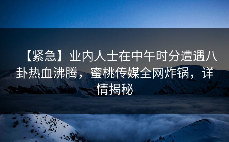 【紧急】业内人士在中午时分遭遇八卦热血沸腾，蜜桃传媒全网炸锅，详情揭秘