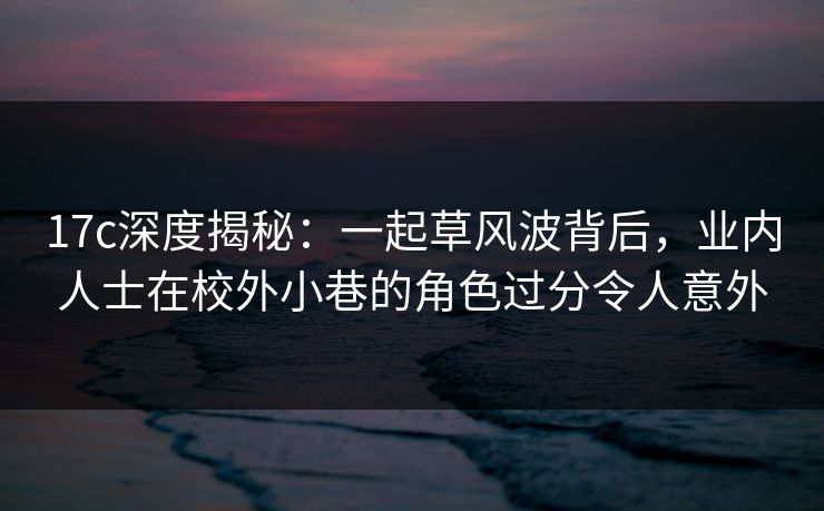 17c深度揭秘：一起草风波背后，业内人士在校外小巷的角色过分令人意外