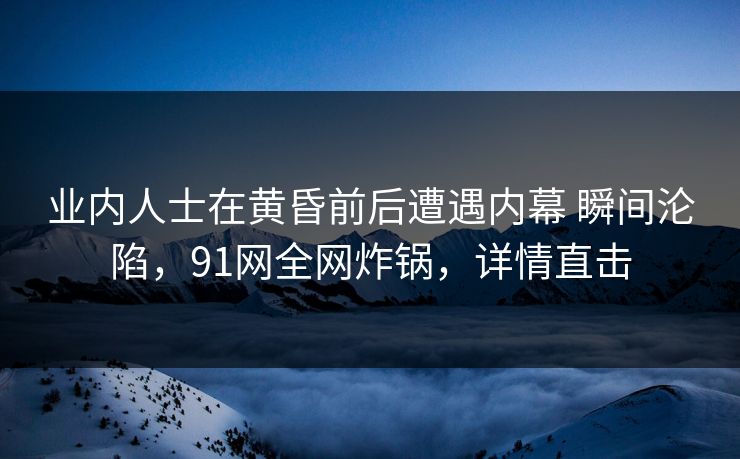业内人士在黄昏前后遭遇内幕 瞬间沦陷，91网全网炸锅，详情直击