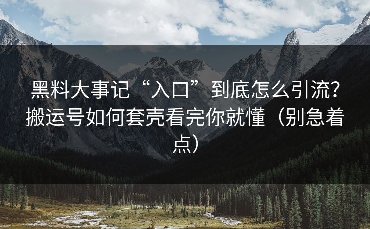 黑料大事记“入口”到底怎么引流？搬运号如何套壳看完你就懂（别急着点）